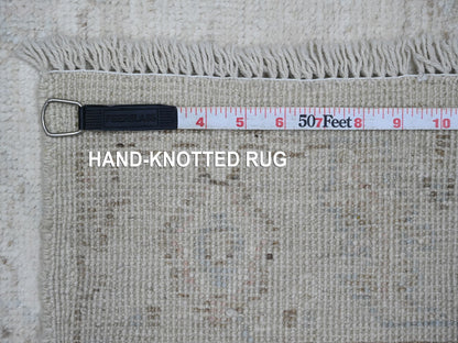 Ivory 3'0" x 9'5" Oushak And Peshawar Hand knotted Wool Rug - Sku: O020296