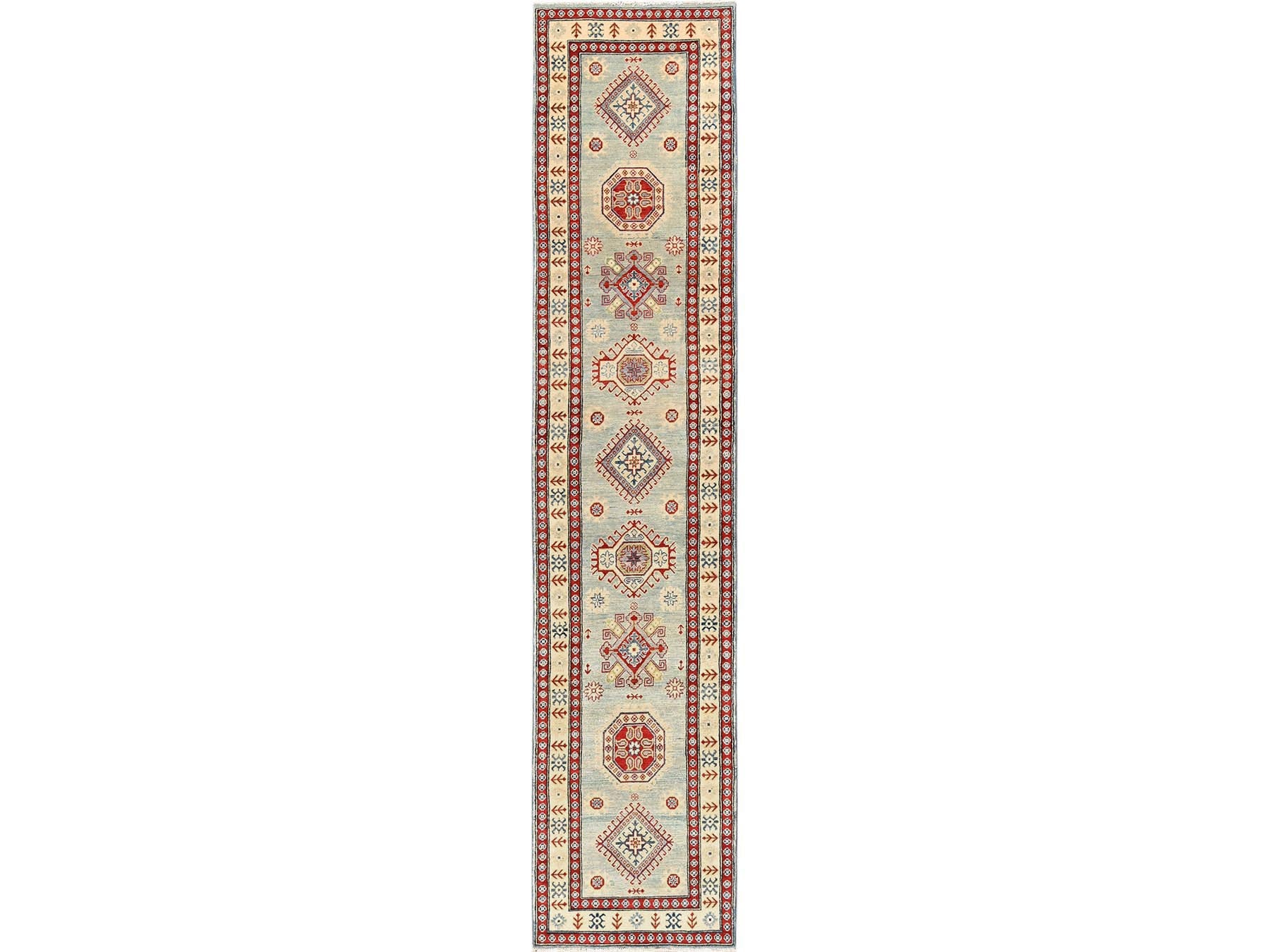 Kazak Kazak hand-knotted wool runner in Ivory, 2'9" x 13'7" — SKU O02029