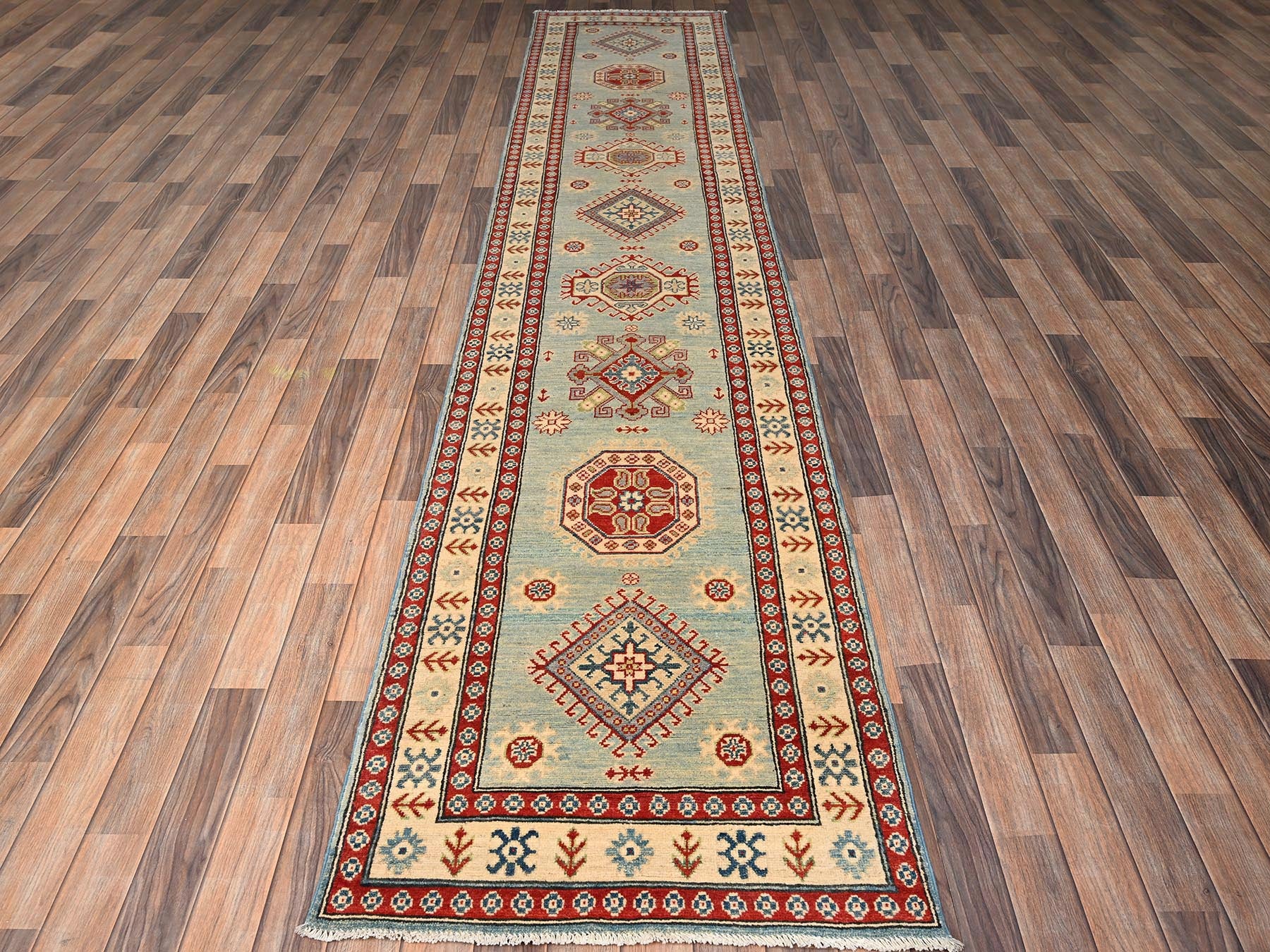 Kazak Kazak hand-knotted wool runner in Ivory, 2'9" x 13'7" — SKU O02029 (view 2)