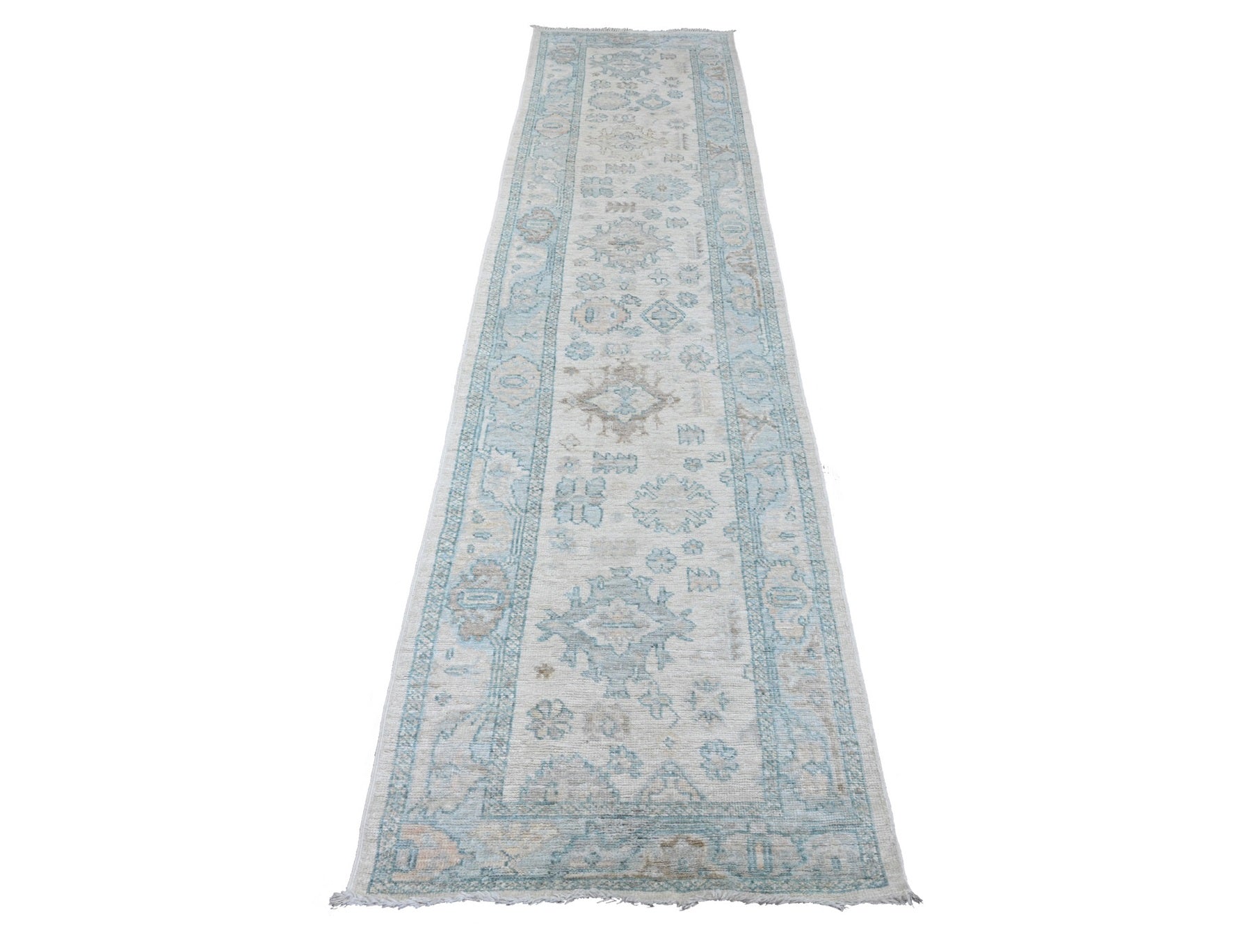 Ivory 2'8" x 11'4" Oushak / Peshawar Hand knotted Wool Rug - Sku: O020300