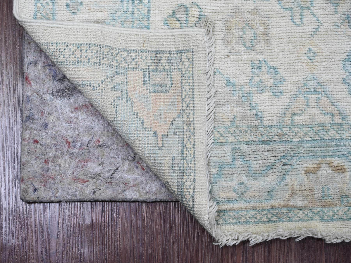Oushak Oushak hand-knotted wool runner in Ivory & Light Blue, 2'8" x 11'4" — SKU O020300 (view 2)