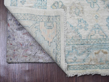 Oushak Oushak hand-knotted wool runner in Ivory & Light Blue, 2'8" x 11'4" — SKU O020300 (view 2)