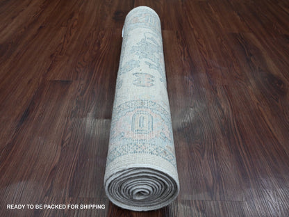 Oushak Oushak hand-knotted wool runner in Ivory & Light Blue, 2'8" x 11'4" — SKU O020300 (view 4)