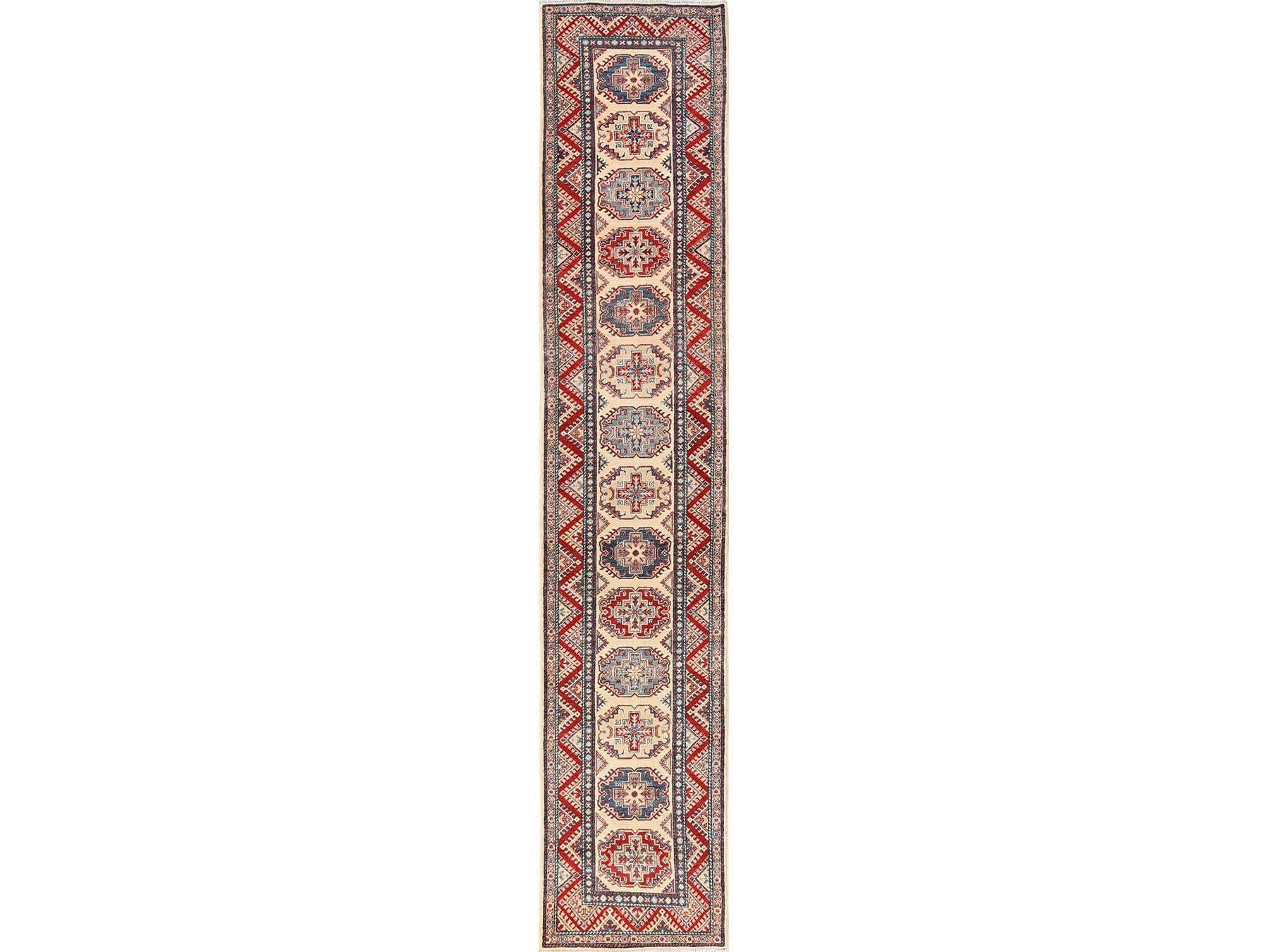 Kazak Kazak hand-knotted wool runner in Ivory, 2'10" x 15'5" — SKU O02030