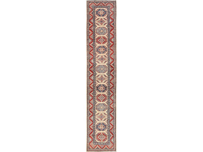 Kazak Kazak hand-knotted wool runner in Ivory, 2'10" x 15'5" — SKU O02030