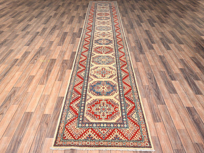 Kazak Kazak hand-knotted wool runner in Ivory, 2'10" x 15'5" — SKU O02030 (view 2)