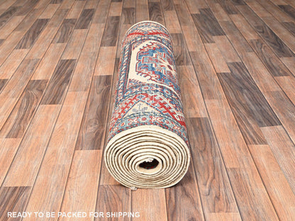 Kazak Kazak hand-knotted wool runner in Ivory, 2'10" x 15'5" — SKU O02030 (view 5)