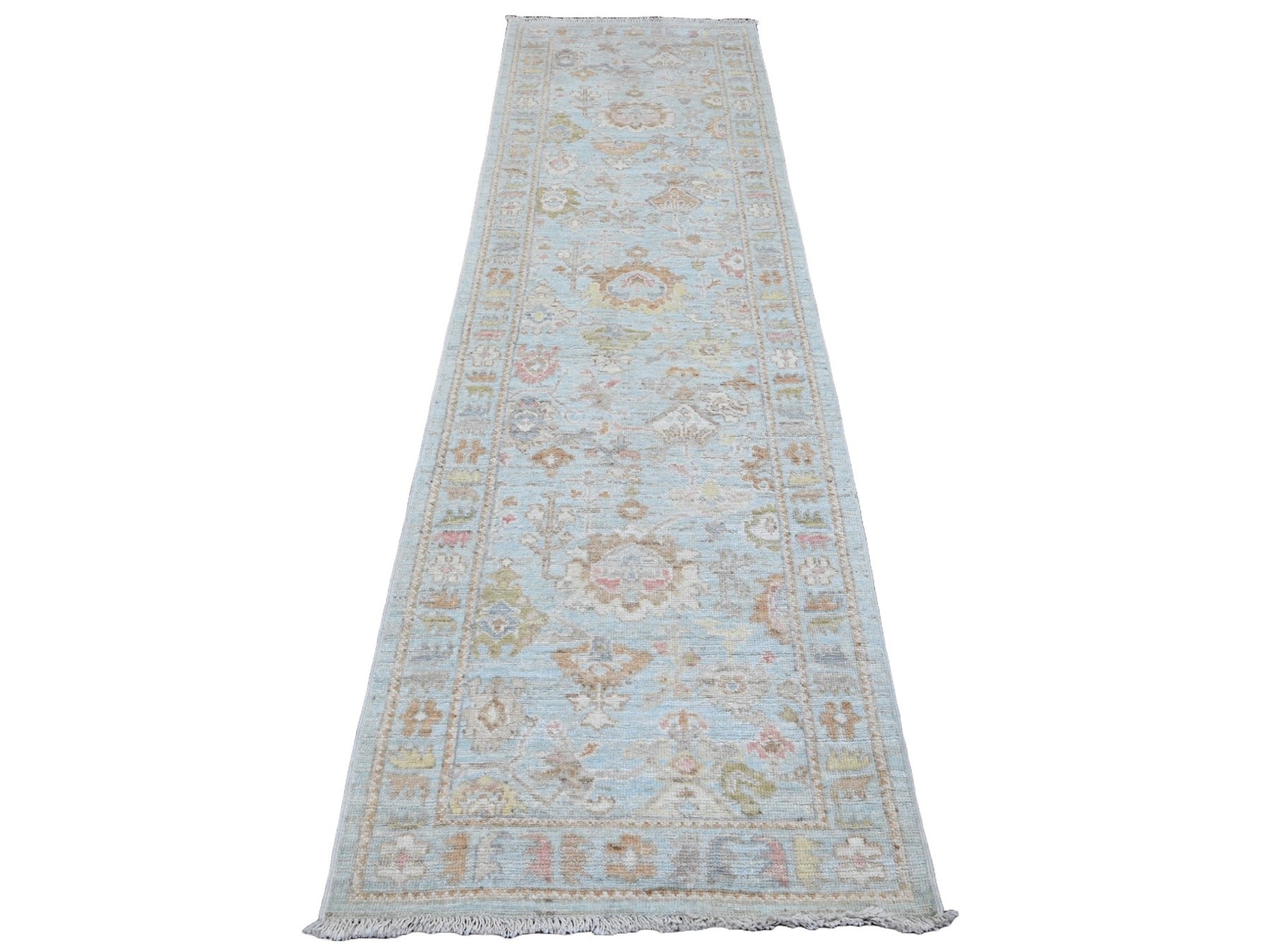 Blue 2'9" x 9'10" Oushak / Peshawar Hand knotted Wool Rug - Sku: O020312