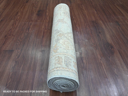 Blue 2'9" x 9'10" Oushak And Peshawar Hand knotted Wool Rug - Sku: O020312