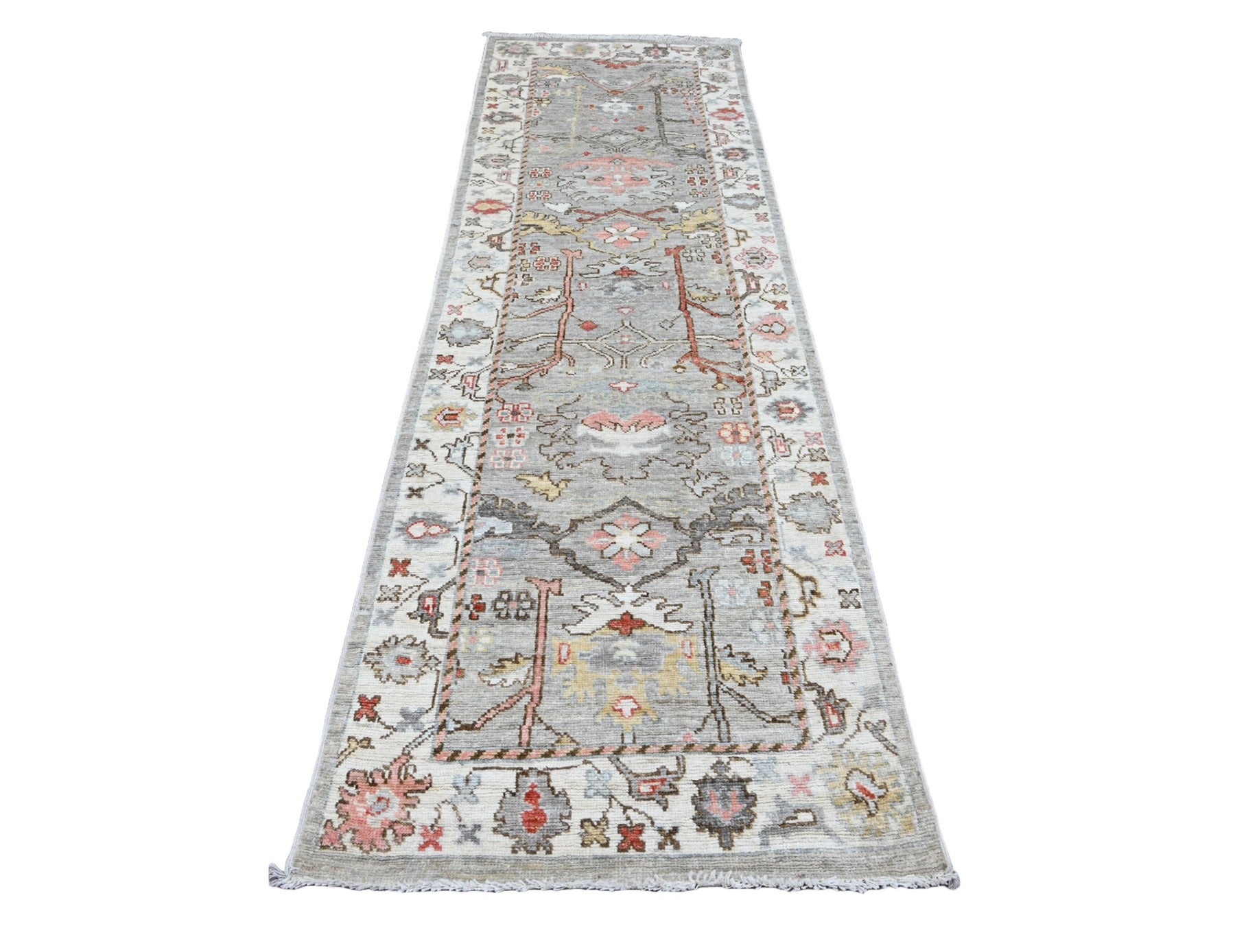 Oushak Oushak hand-knotted wool runner in Gray & Ivory, 3' x 9'8" — SKU O020313