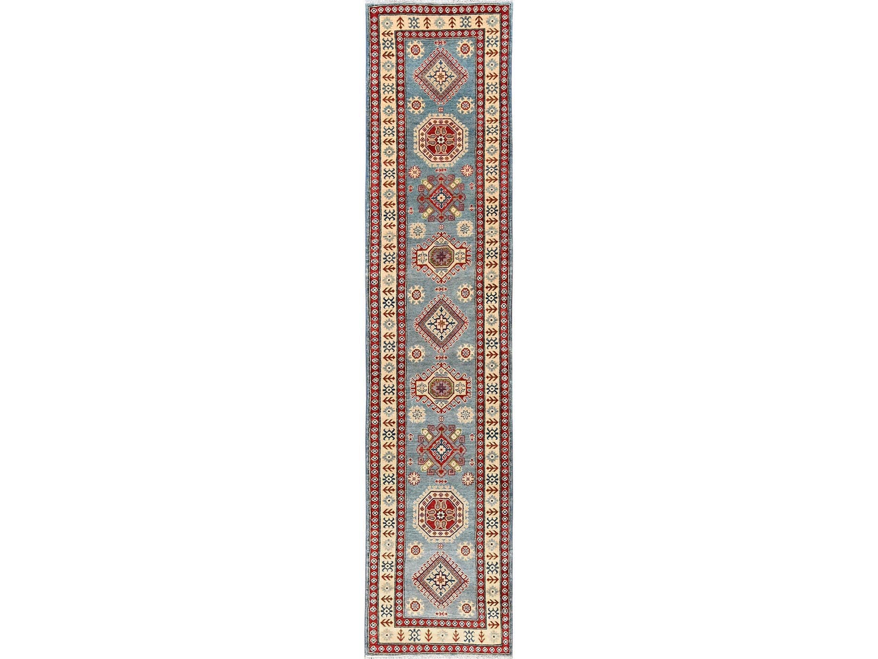 Blue 2'10" x 13'5" Kazak Hand knotted Wool Rug - Sku: O02031
