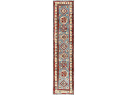 Blue 2'10" x 13'5" Kazak Hand knotted Wool Rug - Sku: O02031