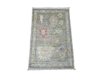 Brown 2'0" x 3'2" Oushak / Peshawar Hand knotted Wool Rug - Sku: O020321