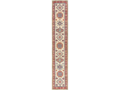 Kazak Kazak hand-knotted wool runner in Ivory & Red, 2'7" x 15'10" — SKU O02032