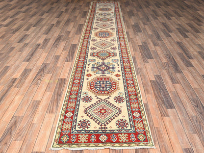 Kazak Kazak hand-knotted wool runner in Ivory & Red, 2'7" x 15'10" — SKU O02032 (view 2)