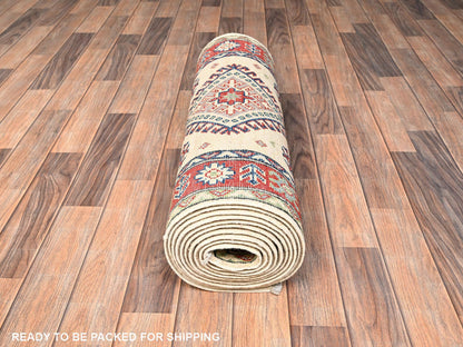 Kazak Kazak hand-knotted wool runner in Ivory & Red, 2'7" x 15'10" — SKU O02032 (view 5)