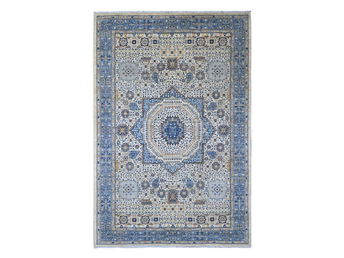 Mamluk Mamluk hand-knotted wool rug in Ivory & Blue, 5'10" x 8'8" — SKU O020335