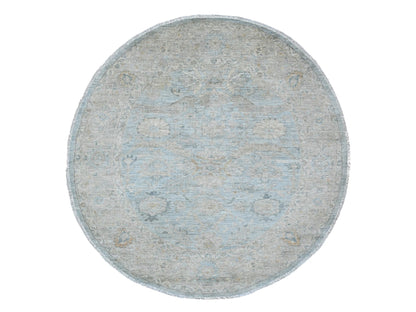 Blue 5'11" x 6'3" Oushak And Peshawar Hand knotted Wool Rug - Sku: O020341