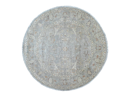 Blue 5'10" x 6'0" Oushak And Peshawar Hand knotted Wool Rug - Sku: O020342