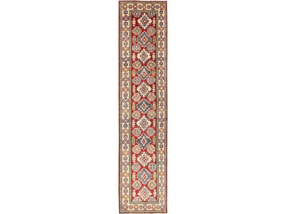 Kazak Kazak hand-knotted wool runner in Red & Ivory, 2'7" x 12'8" — SKU O02034
