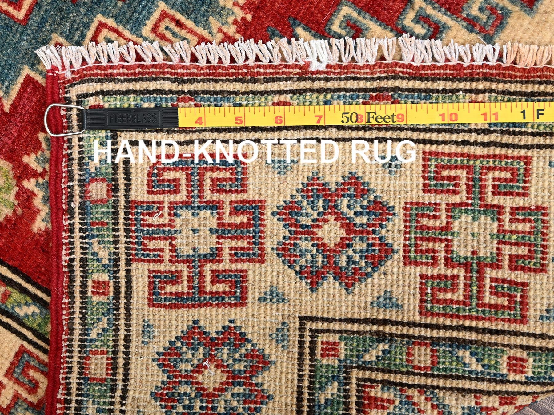 Kazak Kazak hand-knotted wool runner in Red & Ivory, 2'7" x 12'8" — SKU O02034 (view 7)