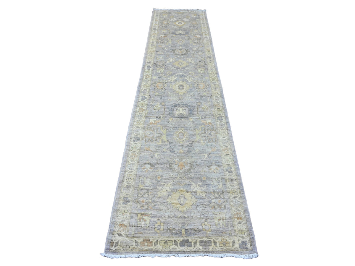 Mahal Oushak hand-knotted wool runner in Gray & Ivory, 2'7" x 11'8" — SKU O020351