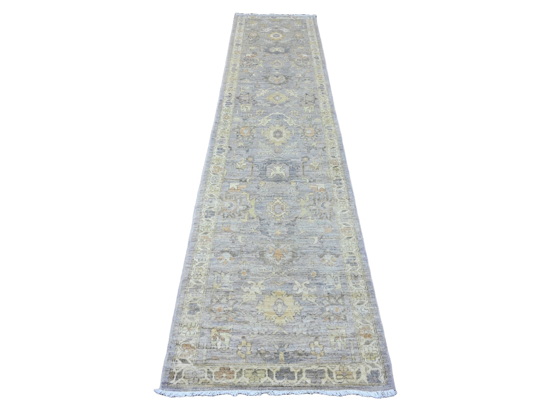 Mahal Oushak hand-knotted wool runner in Gray & Ivory, 2'7" x 11'8" — SKU O020351