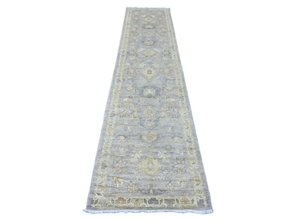 Mahal Oushak hand-knotted wool runner in Gray & Ivory, 2'7" x 11'8" — SKU O020351