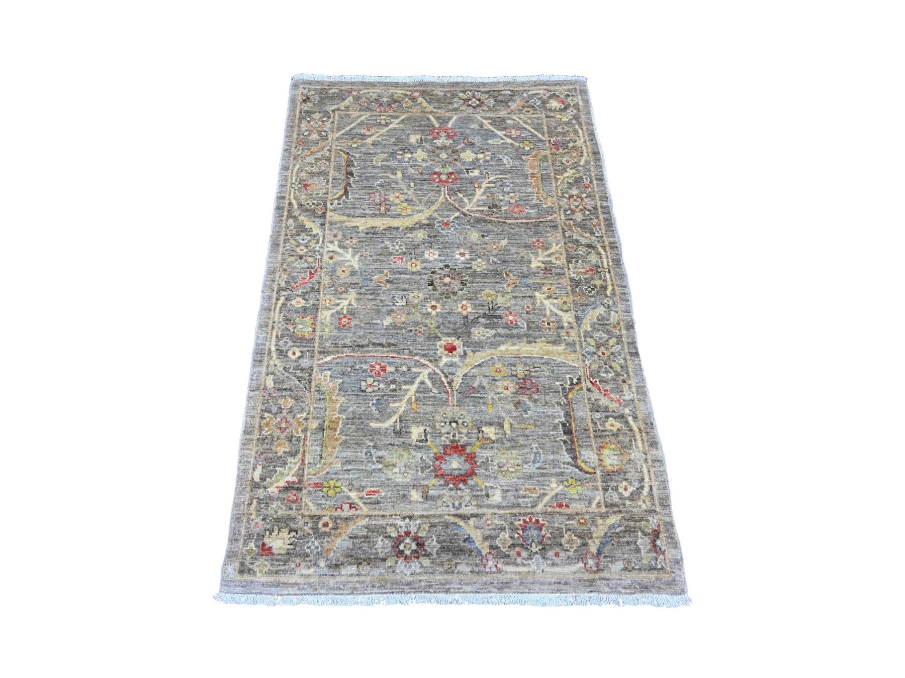 Heriz Oushak hand-knotted wool rug in Gray & Brown, 3'1" x 4'9" — SKU O020353