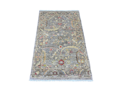 Heriz Oushak hand-knotted wool rug in Gray & Brown, 3'1" x 4'9" — SKU O020353