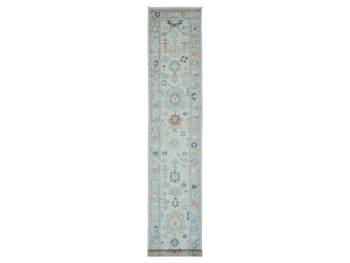 Oushak Oushak hand-knotted wool runner in Ivory & Gray, 2'9" x 16' — SKU O020356
