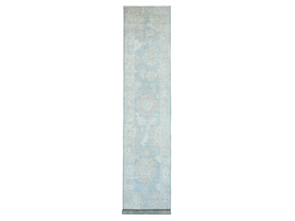 Blue 2'11" x 15'6" Oushak And Peshawar Hand knotted Wool Rug - Sku: O020358