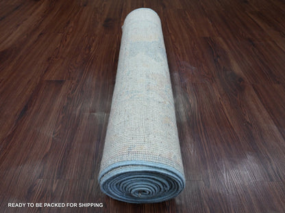 Blue 2'11" x 15'6" Oushak And Peshawar Hand knotted Wool Rug - Sku: O020358