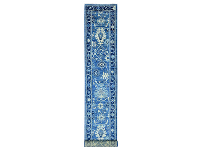 Blue 2'9" x 19'8" Oushak And Peshawar Hand knotted Wool Rug - Sku: O020359