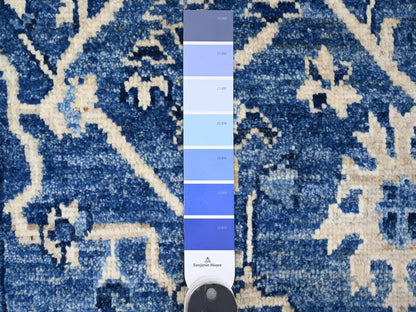 Blue 2'9" x 19'8" Oushak And Peshawar Hand knotted Wool Rug - Sku: O020359