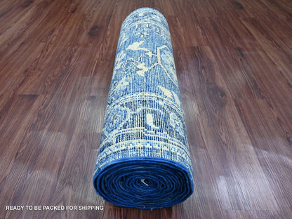 Blue 2'9" x 19'8" Oushak And Peshawar Hand knotted Wool Rug - Sku: O020359