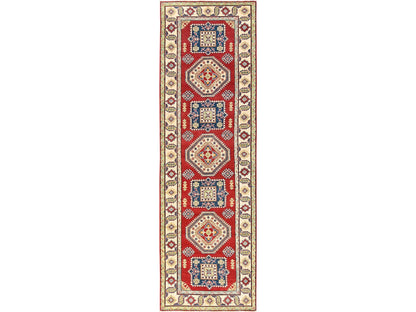 Kazak Kazak hand-knotted wool runner in Red & Ivory, 4' x 13'6" — SKU O02035