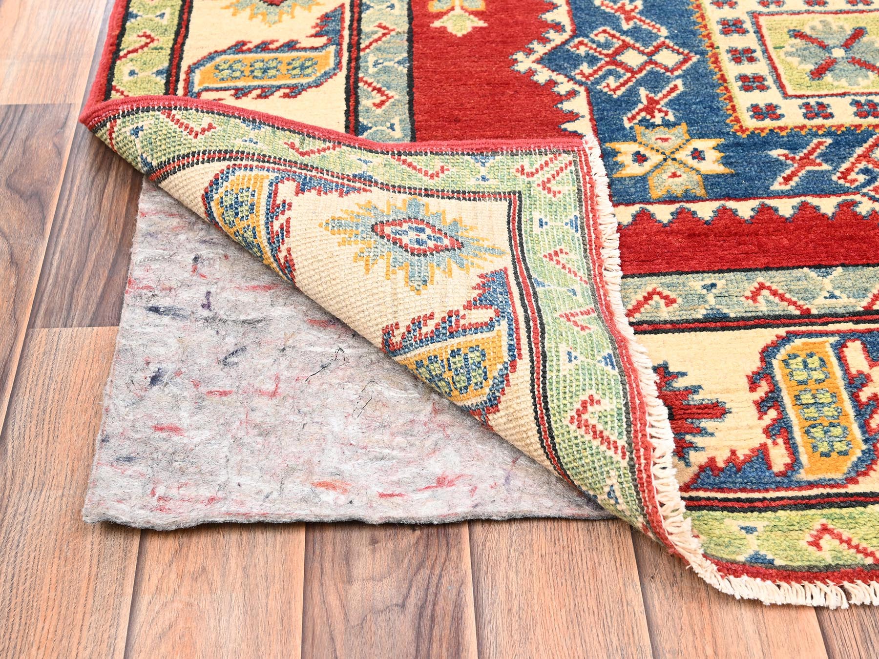 Kazak Kazak hand-knotted wool runner in Red & Ivory, 4' x 13'6" — SKU O02035 (view 3)