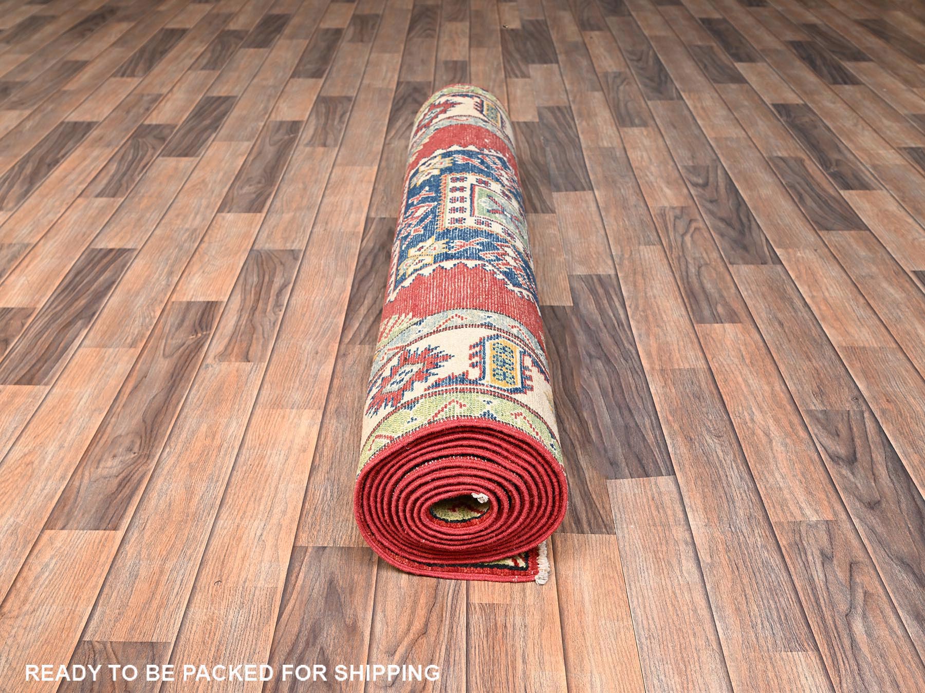 Kazak Kazak hand-knotted wool runner in Red & Ivory, 4' x 13'6" — SKU O02035 (view 5)