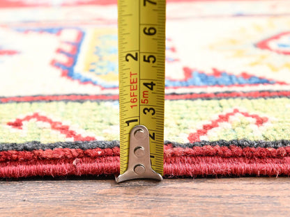 Kazak Kazak hand-knotted wool runner in Red & Ivory, 4' x 13'6" — SKU O02035 (view 6)