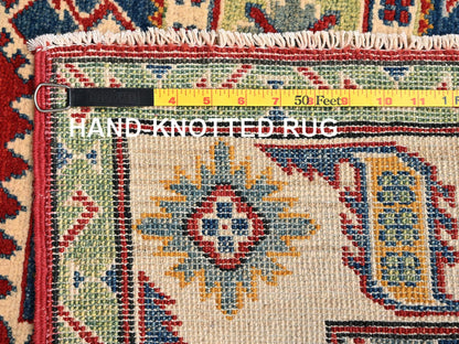 Kazak Kazak hand-knotted wool runner in Red & Ivory, 4' x 13'6" — SKU O02035 (view 7)