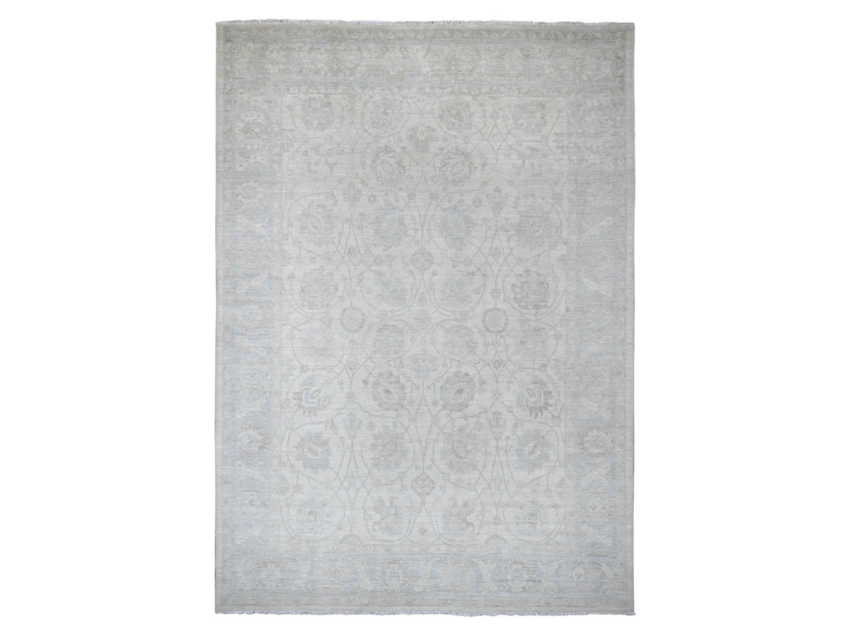 Peshawar Oushak hand-knotted wool rug in Ivory & Light Blue, 9'10" x 13'6" — SKU O020363