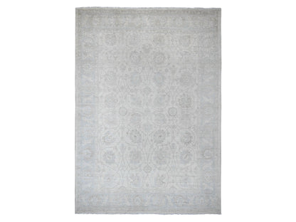 Peshawar Oushak hand-knotted wool rug in Ivory & Light Blue, 9'10" x 13'6" — SKU O020363