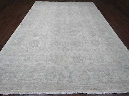 Peshawar Oushak hand-knotted wool rug in Ivory & Light Blue, 9'10" x 13'6" — SKU O020363 (view 2)