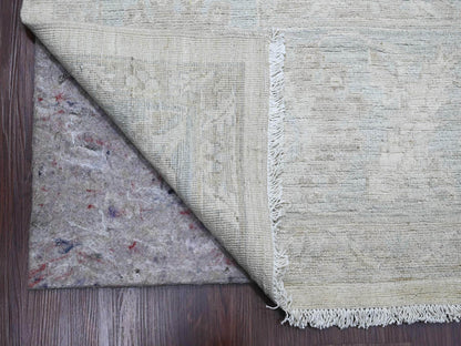 Peshawar Oushak hand-knotted wool rug in Ivory & Light Blue, 9'10" x 13'6" — SKU O020363 (view 4)