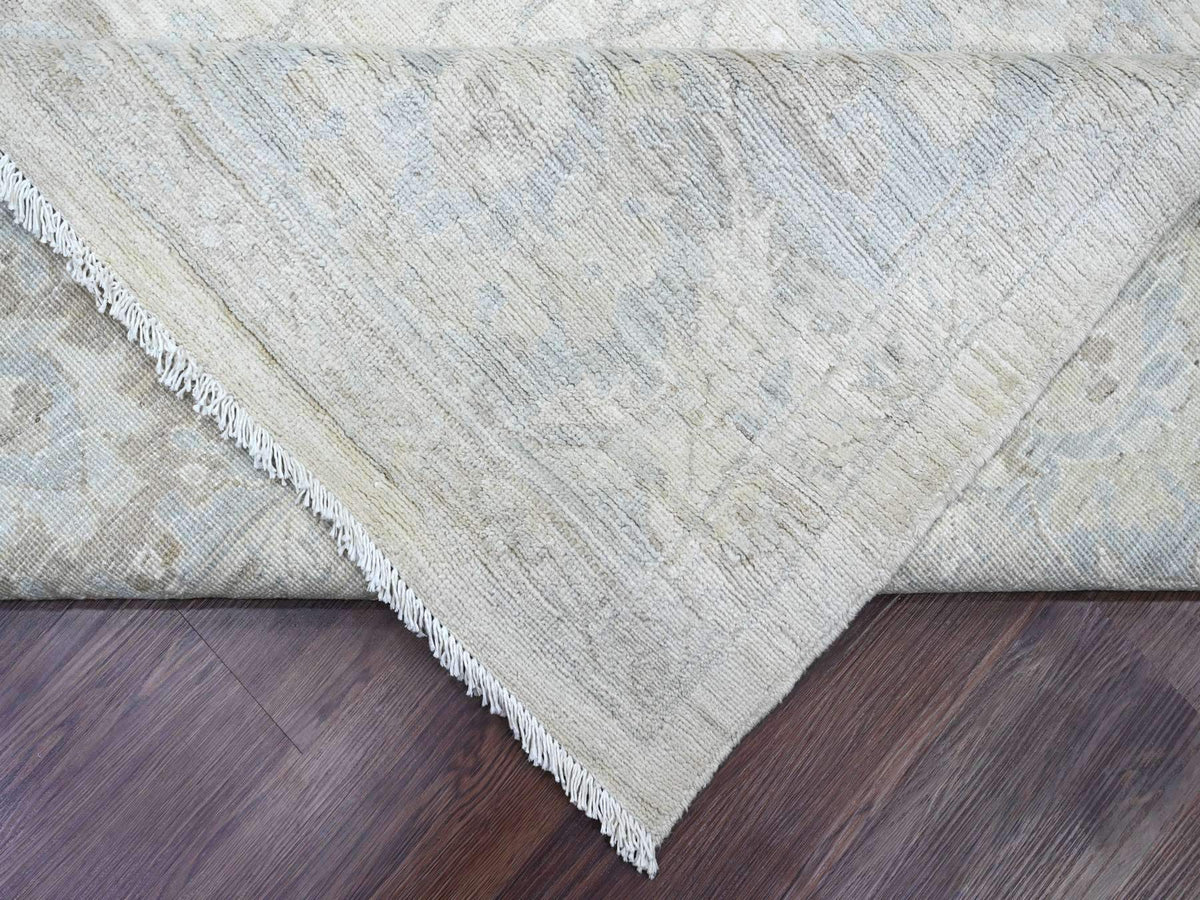Peshawar Oushak hand-knotted wool rug in Ivory & Light Blue, 9'10" x 13'6" — SKU O020363 (view 6)