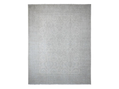Peshawar Oushak hand-knotted wool rug in Ivory & Light Blue, 12' x 15'1" — SKU O020365