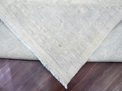 Peshawar Oushak hand-knotted wool rug in Ivory & Light Blue, 12' x 15'1" — SKU O020365 (view 6)