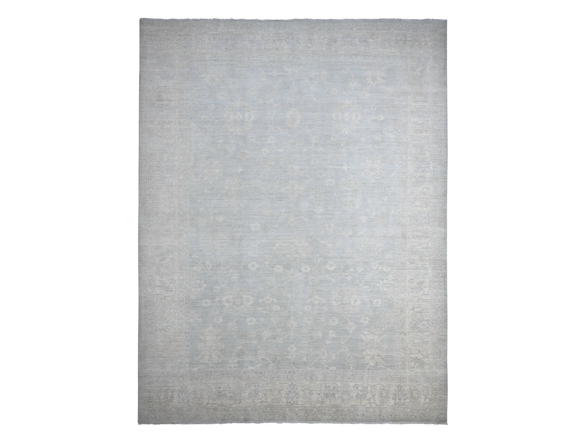 Peshawar Oushak hand-knotted wool rug in Gray & Ivory, 11'10" x 15'3" — SKU O020366