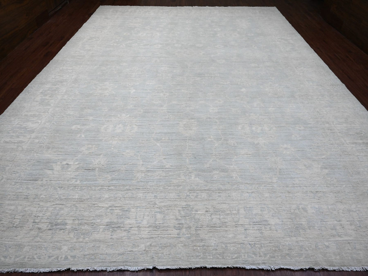 Peshawar Oushak hand-knotted wool rug in Gray & Ivory, 11'10" x 15'3" — SKU O020366 (view 2)